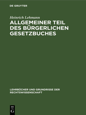 cover image of Allgemeiner Teil des Bürgerlichen Gesetzbuches